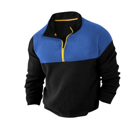 1/4 Zip-Up Waffled Hoodie // Black + Blue (XS)