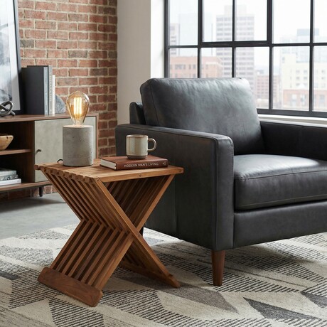 Bare Decor Rocco Folding Stool in Solid Teak Wood, 16"