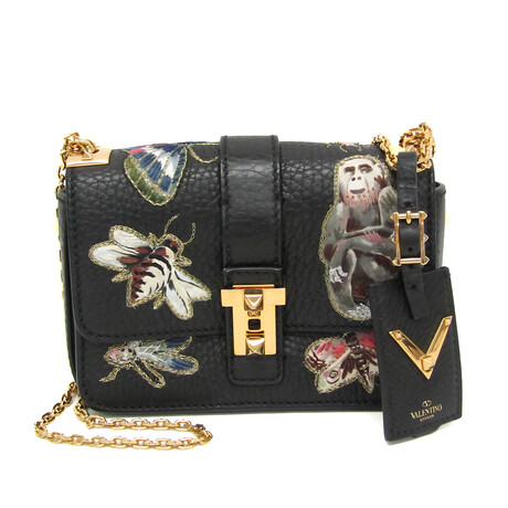 Valentino Garavani // Leather Lockstud Small Chain Bag // Black // Pre-Owned