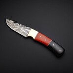 Dual-Tone Handle Damascus Gut Hook Knife // Black/Red Resin