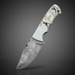 Marbled Hunter // Damascus Fixed Blade Knife // Ash Wood