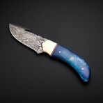 Gut Hook Hunter // Damascus Steel // Colored Blue Bone