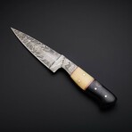 Damascus Drop Point Hunter Knife // Black Horn, White Bone