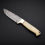 Damascus Steel Drop Point Hunter Knife // Bone Handle