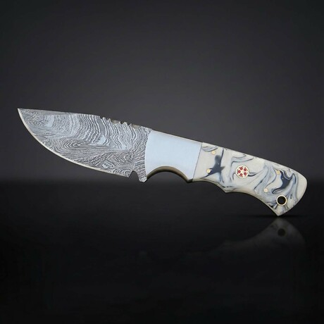 Marbled Hunter // Damascus Fixed Blade Knife // Ash Wood