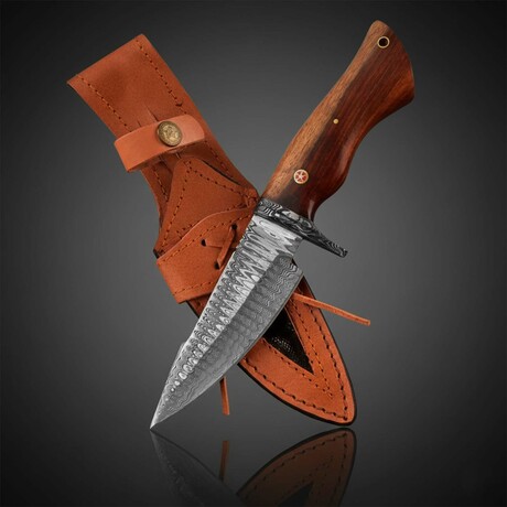 Damascus Skinner Knife // Rosewood Handle
