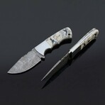 Marbled Hunter // Damascus Fixed Blade Knife // Ash Wood