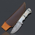 Marbled Hunter // Damascus Fixed Blade Knife // Ash Wood