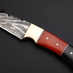 Dual-Tone Handle Damascus Gut Hook Knife // Black/Red Resin
