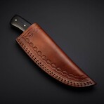 Dual-Tone Handle Damascus Gut Hook Knife // Black/Red Resin