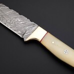 Damascus Steel Drop Point Hunter Knife // Bone Handle