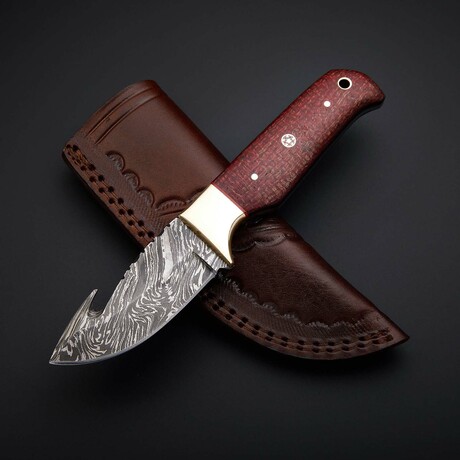 Crimson Hunter // Damascus Gut Hook Knife