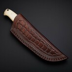 Damascus Steel Drop Point Hunter Knife // Bone Handle