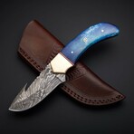 Gut Hook Hunter // Damascus Steel // Colored Blue Bone