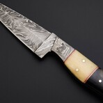 Damascus Drop Point Hunter Knife // Black Horn, White Bone