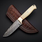 Damascus Steel Drop Point Hunter Knife // Bone Handle