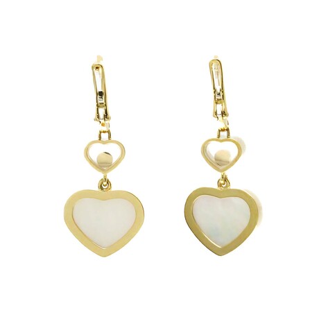 Chopard // 18k Yellow Gold Happy Heart Diamond + Mother of Pearl Earrings // Store Display