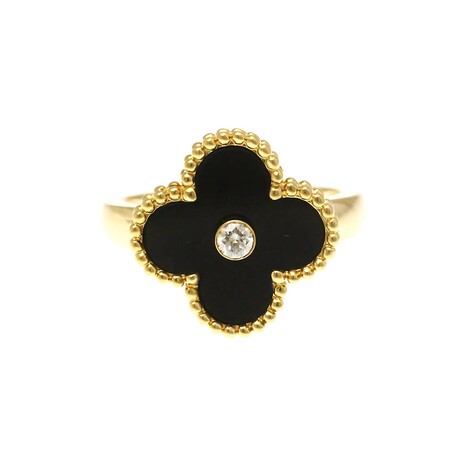Van Cleef & Arpels // 18k Yellow Gold Vintage Alhambra Diamond + Onyx Ring // Ring Size: 5.25 // Store Display