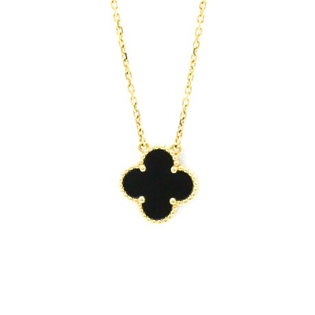 Van Cleef & Arpels // 18k Yellow Gold Vintage Alhambra Onyx Pendant Necklace // 4.56"-16.14" // Store Display