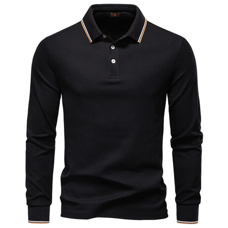 Long-Sleeve Tipped Polo Sweater // Black (XS)