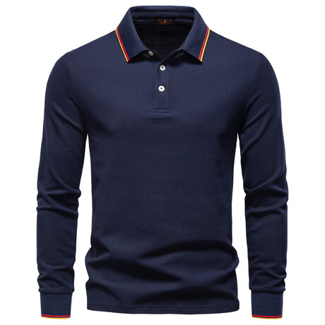 Long-Sleeve Tipped Polo Sweater // Navy (XS)