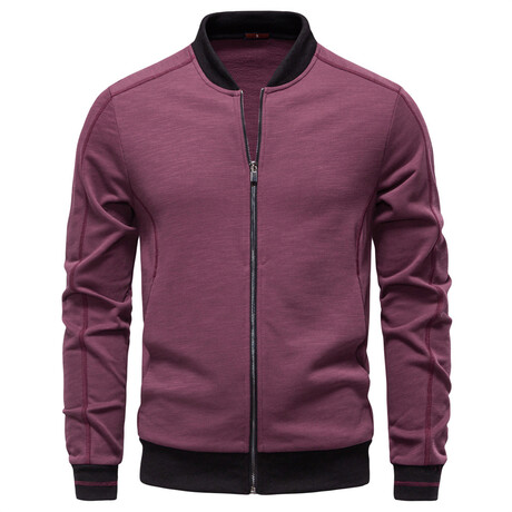 Stand Collar Zip-Up Jacket // Wine (XS)
