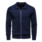 Lapel Collar Zip-Up Jacket // Navy (L)