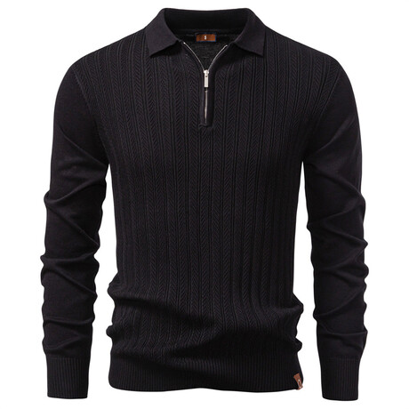1/4 Zip-Up Striped Knit Sweater // Black (XS)
