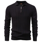 1/4 Zip-Up Striped Knit Sweater // Black (XL)