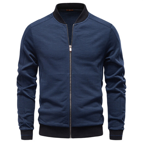 Stand Collar Zip-Up Jacket // Navy (XS)