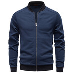 Stand Collar Zip-Up Jacket // Navy (S)