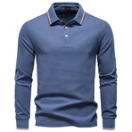 Long-Sleeve Tipped Polo Sweater // Blue (XS)