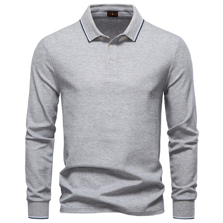 Long-Sleeve Tipped Polo Sweater // Gray (XS)
