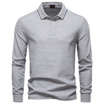 Long-Sleeve Tipped Polo Sweater // Gray (XL)