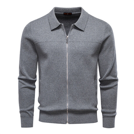 Lapel Collar Zip-Up Jacket // Dark Gray (XS)