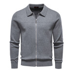 Lapel Collar Zip-Up Jacket // Dark Gray (S)