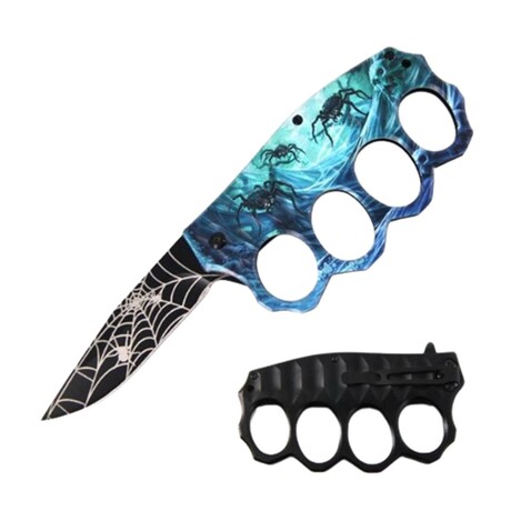 Spring Assisted Trench Knife // SE-511SP // Spiders (Blue)