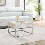 Safari Silver Foil Cowhide & Steel Coffee Table // Silver