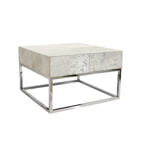 Safari Silver Foil Cowhide & Steel Coffee Table // Silver