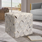 Galaxy Geometric Cowhide Ottoman // Silver