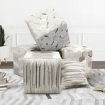 Galaxy Stripe Cowhide Ottoman // Silver