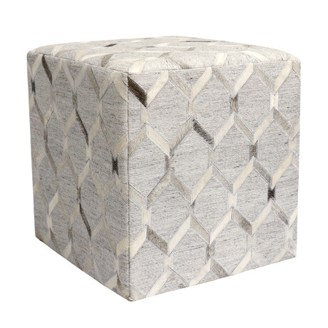 Galaxy Geometric Cowhide Ottoman // Silver