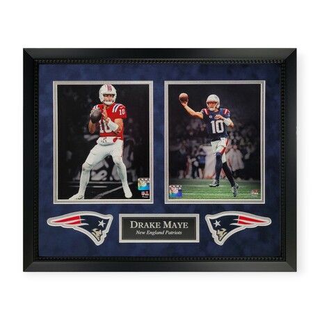 Drake Maye // NE Patriots // Unsigned Collage + Framed // Red & Blue