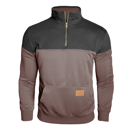 1/4 Zip Mock Neck Blocked Quilted Pullover // Brown (XS)