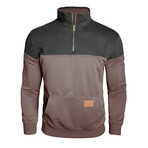 1/4 Zip Mock Neck Blocked Quilted Pullover // Brown (S)