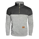 1/4 Zip Mock Neck Blocked Quilted Pullover // Light Gray (S)