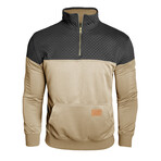 1/4 Zip Mock Neck Blocked Quilted Pullover // Khaki (S)