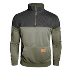 1/4 Zip Mock Neck Blocked Quilted Pullover // Army Green (S)