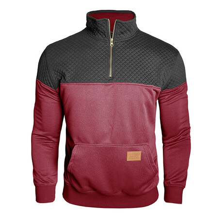 1/4 Zip Mock Neck Blocked Quilted Pullover // Wine Red (XS)