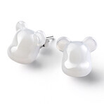 Baccarat Crystal + Sterling Silver Bearbrick Earrings // White